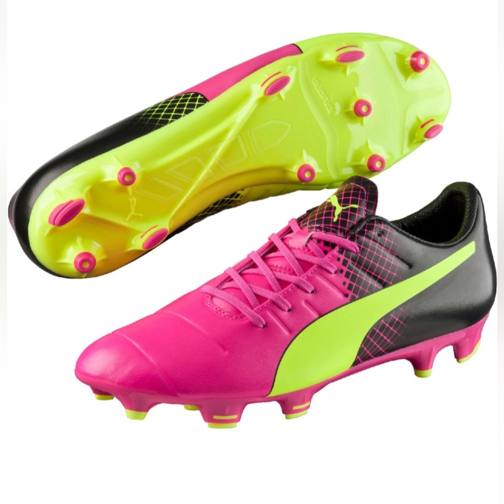 Puma EvoPower 3 Tricks FG Soccer Cleats 
USMens 7.5 
Pink Glo / Safety Yellow